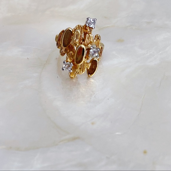 Vintage 18K HGE CZ Abstract Nugget Brutalist Ring Sz 5 Cocktail Statement Ring - Picture 3 of 13